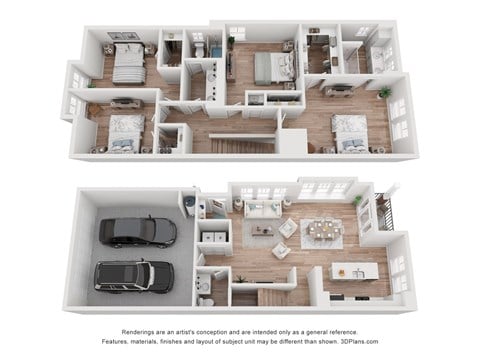 Floor plan for 4 beds, 2.5 baths, 1648 sqft